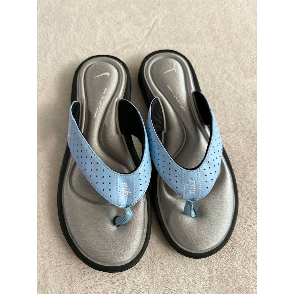 Nike Womens 8 Blue Thong Sandals Comfort Footbed Perforated Athletic Flip Flops